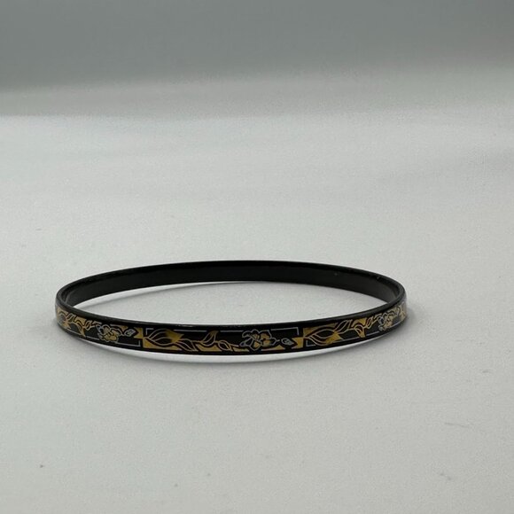 Michaela Frey Vienna Bracelet Black Gold Tone Floral Enamel Bangle 8 Inch - Picture 6 of 9